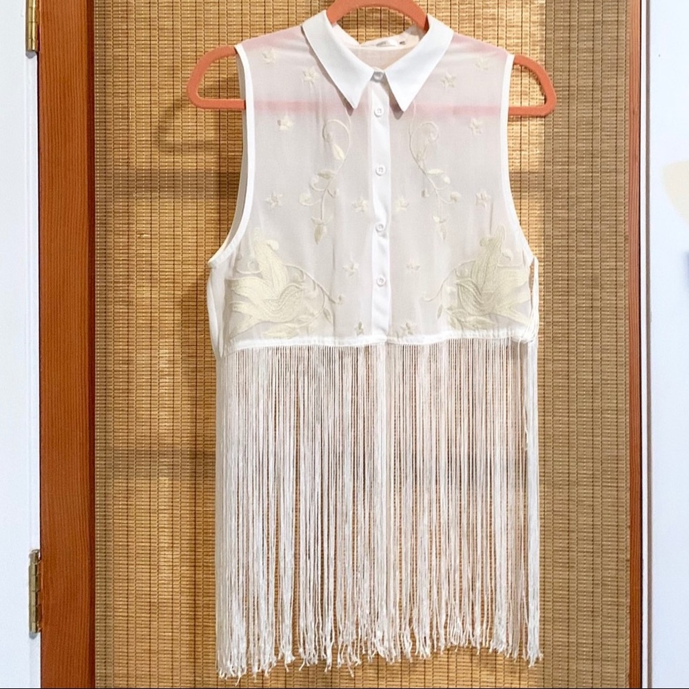 Millau LF Sheer Button Up Fringe Blouse